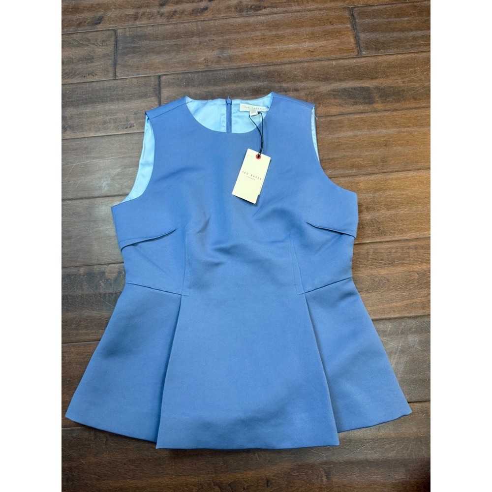 NWT Ted Baker Peplum Top Sleeveless Blouse Work | Light Blue‎ | Size US 6 Ted 2